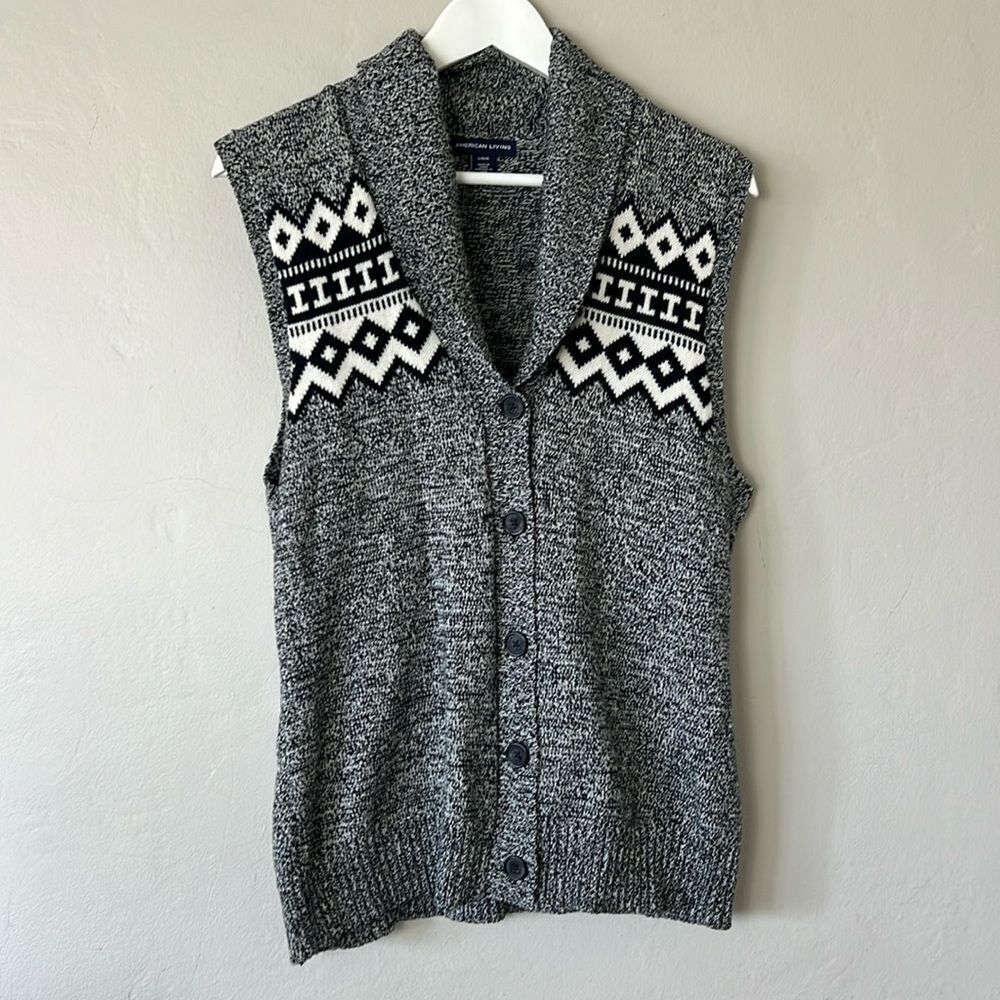 Womens American Living Black Cable Knit Shawl Collar Sweater Vest